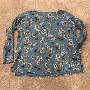 J. Jill Luxe Supima boat-neck tee, Size MP, in soft green blue floral print